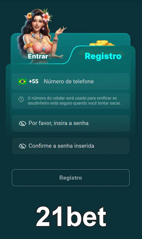 Usuário realizando depósito rápido na 21bet